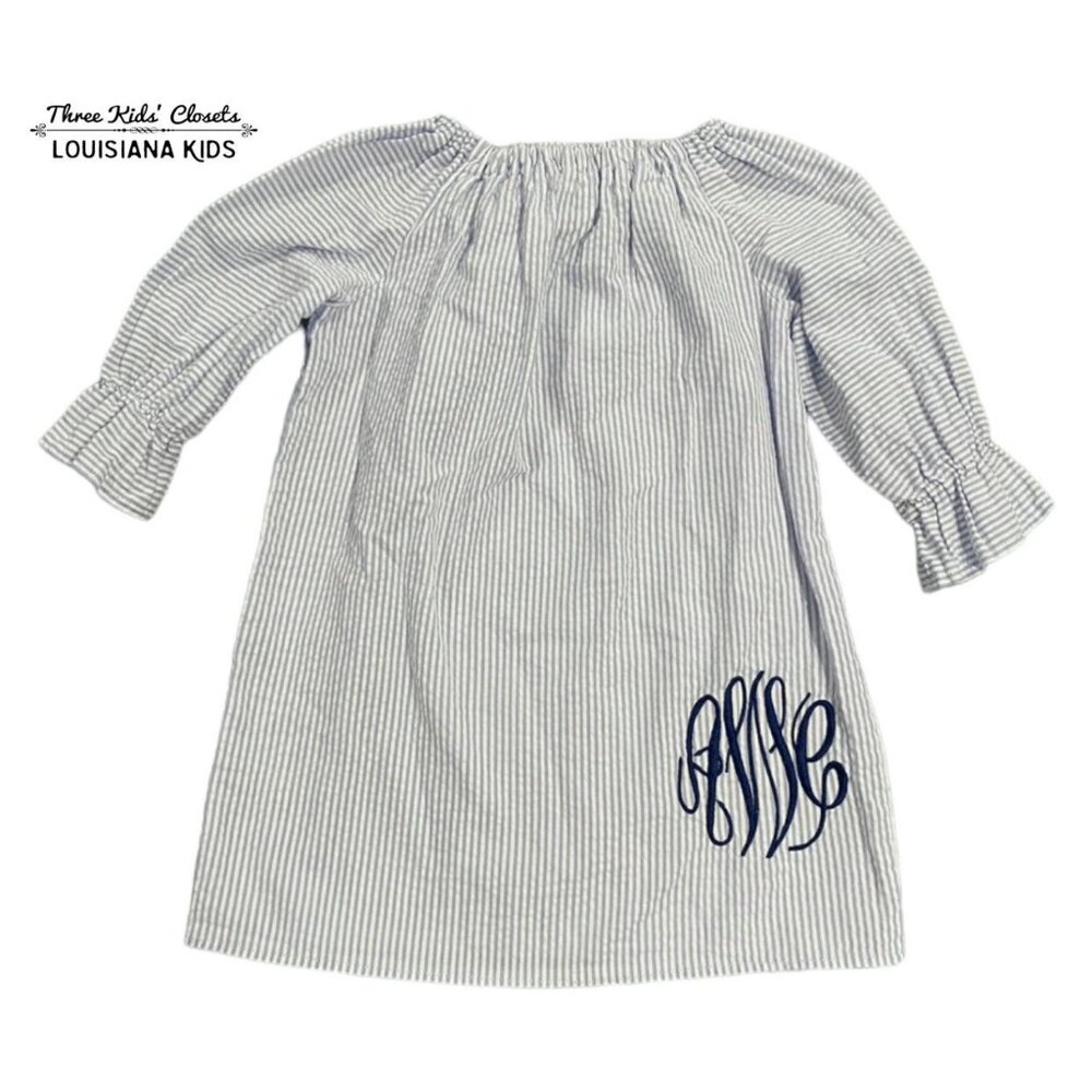 Custom 2T Personalized aWc Monogram Seersucker Dress